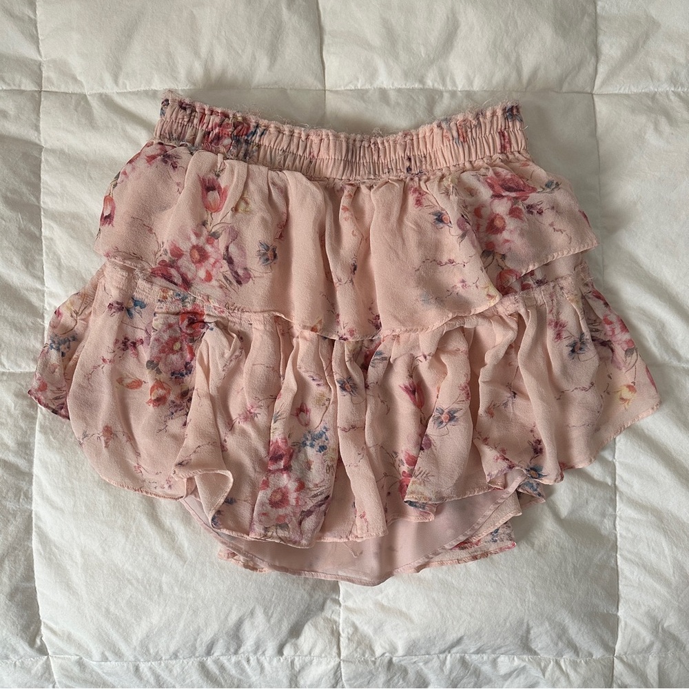 LoveShackFancy Ruffle Mini Skirt in Duchess Pink Silk
